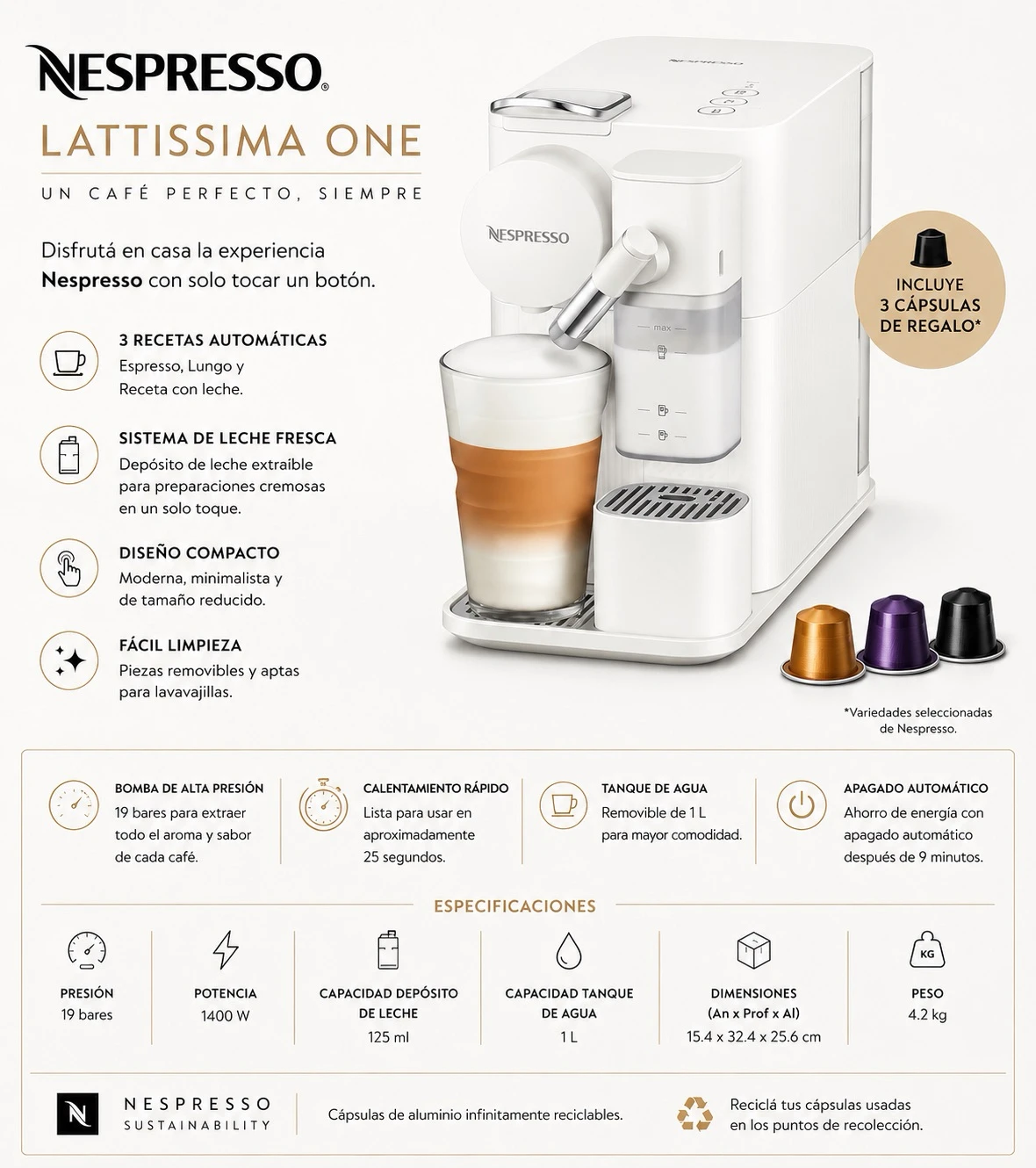 CAFETERA NESPRESSO LATISSIMA ONE*