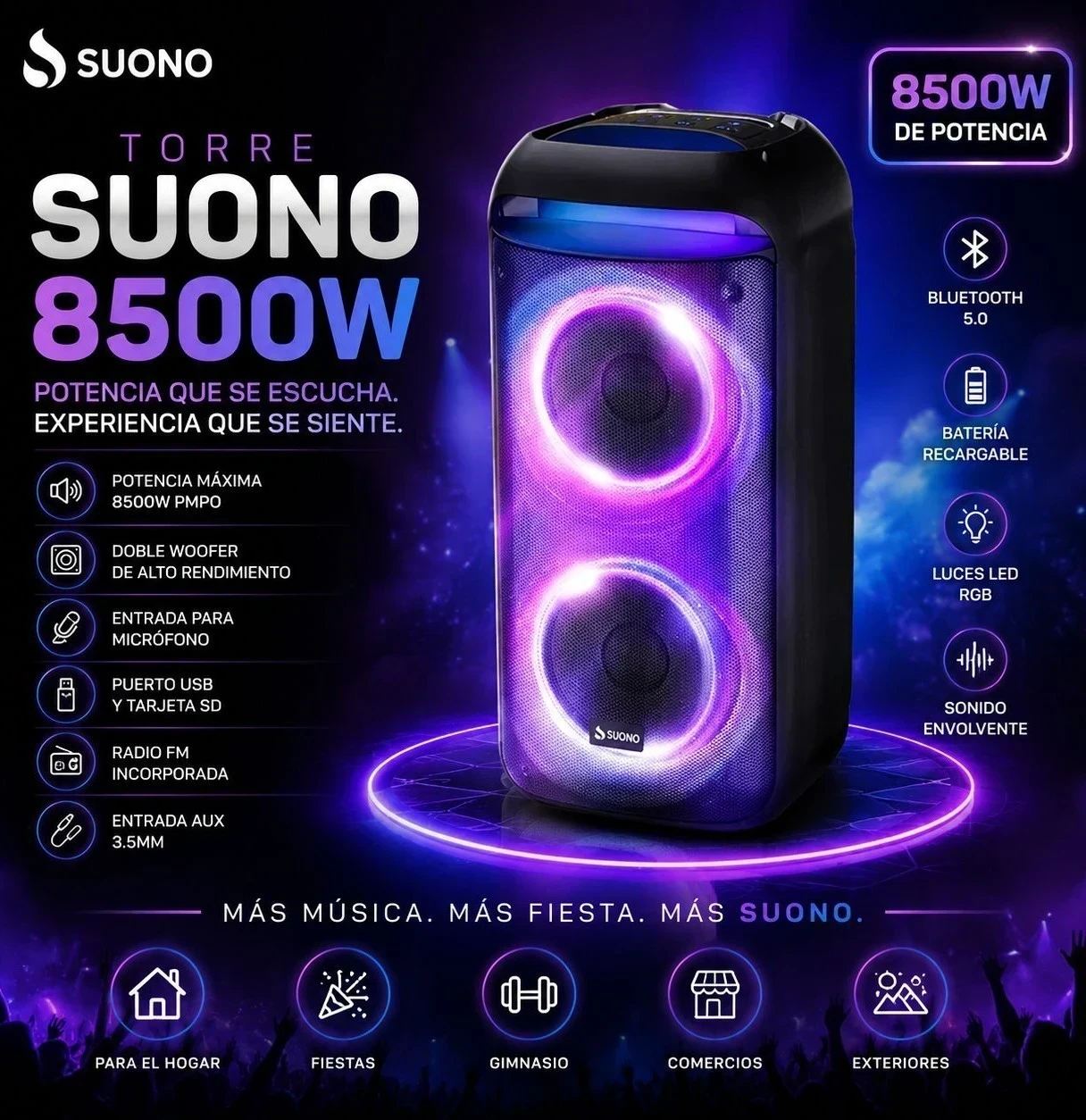 TORRE SUONO 2X8 8500W PMPO AYV0360NEG