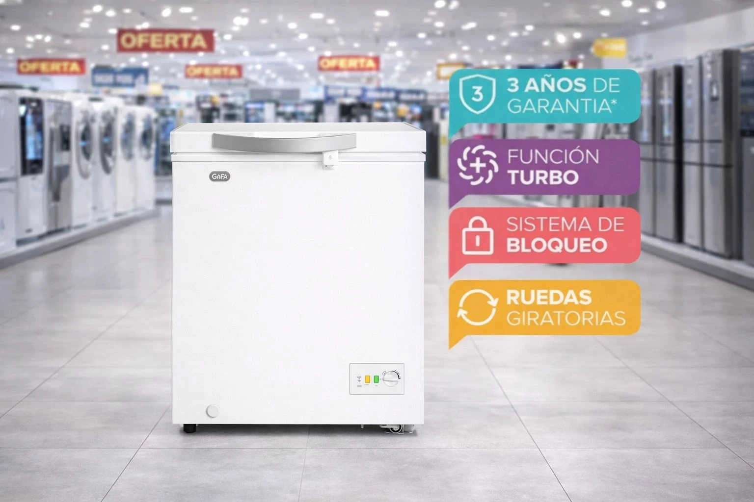FREEZER GAFA BLANCO 100LTS CICLICO FUNCION TURBO