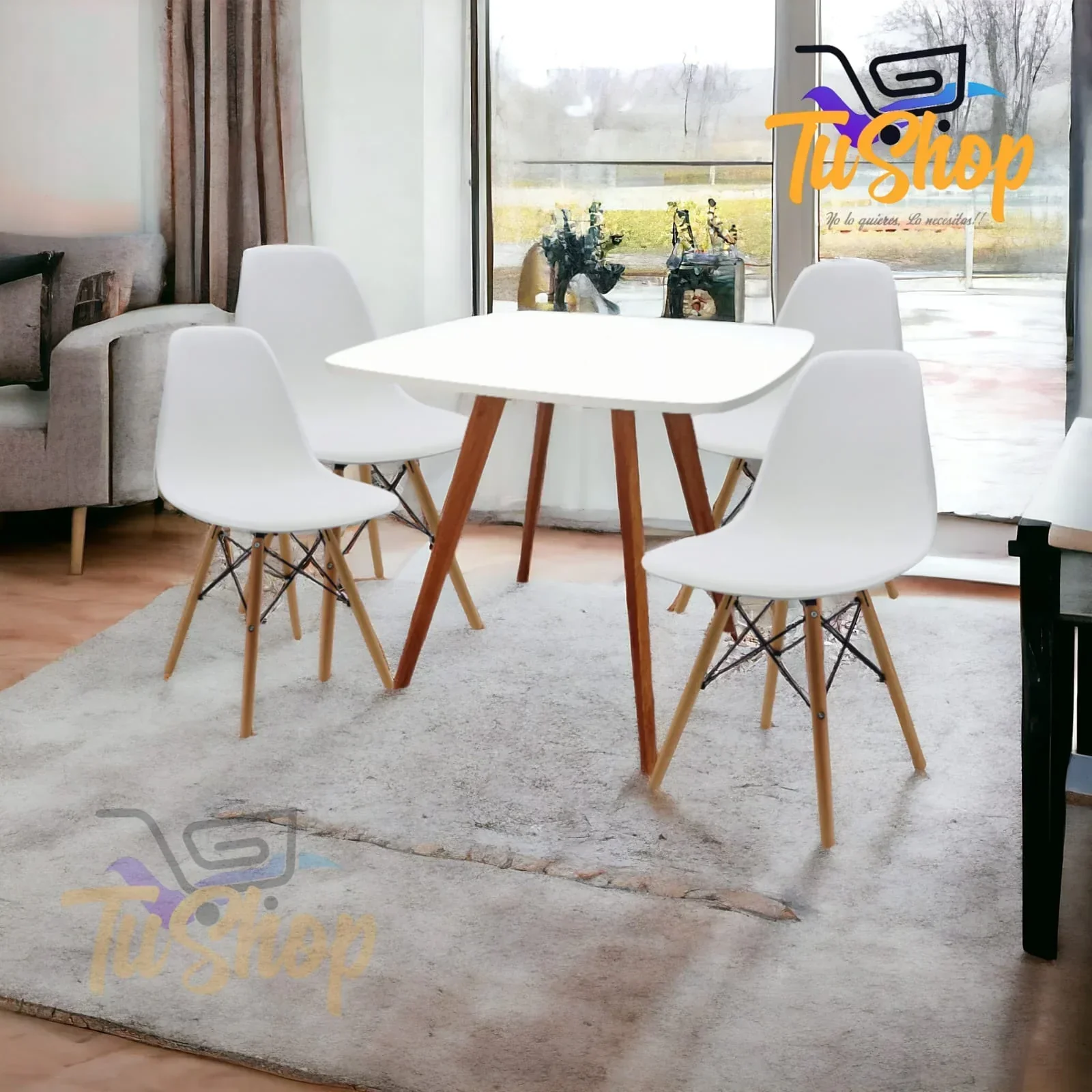 Juego Comedor Nordico Blanco Cuadrado  6