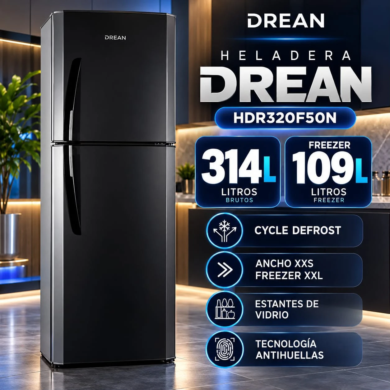 Heladera Drean HDR320F50N Black