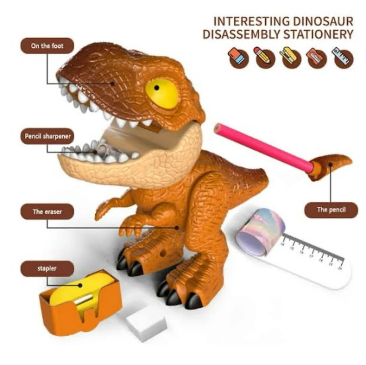 🦖 Set de Papelería Multifuncional Dinosaurio T-Rex 5 en 1 4