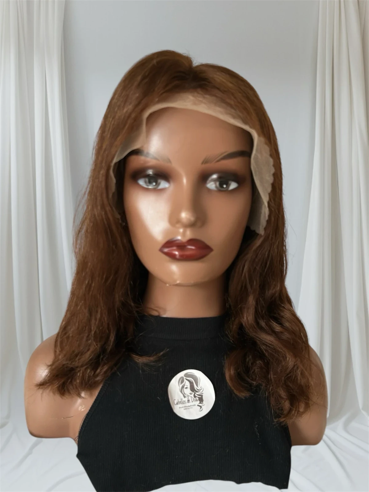 Peluca de cabello humano color marrón, 16” densidad del 200%, 13 x 6, ondas del cuerpo, pelucas de cabello humano con encaje frontal 3