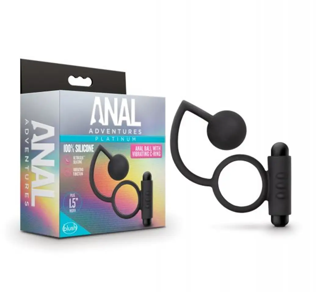 Silicone Anal Ball with Vibrating C-Ring Black
