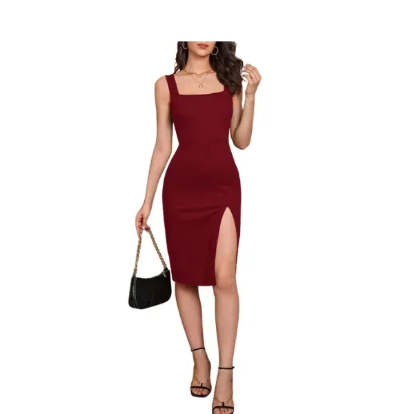 Vestido unicolor de muslo con abertura