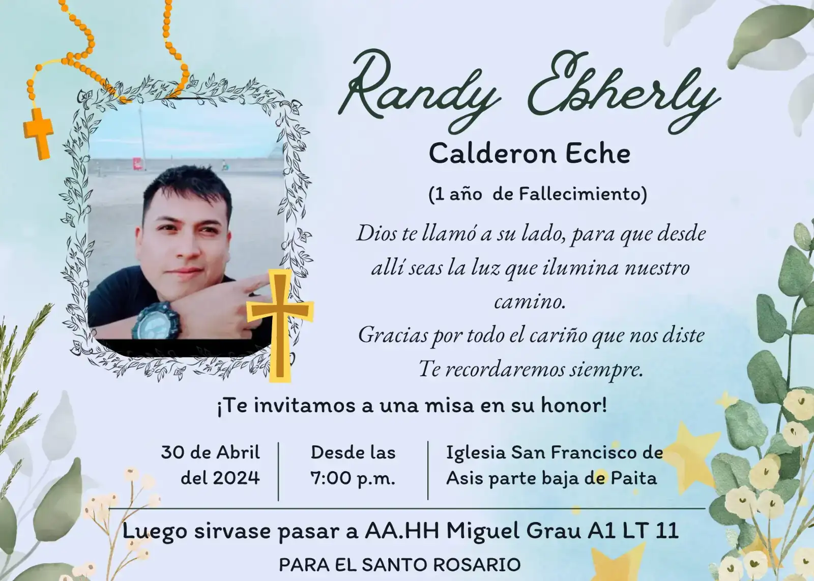 Invitacion en video y estática de Misa de Honras