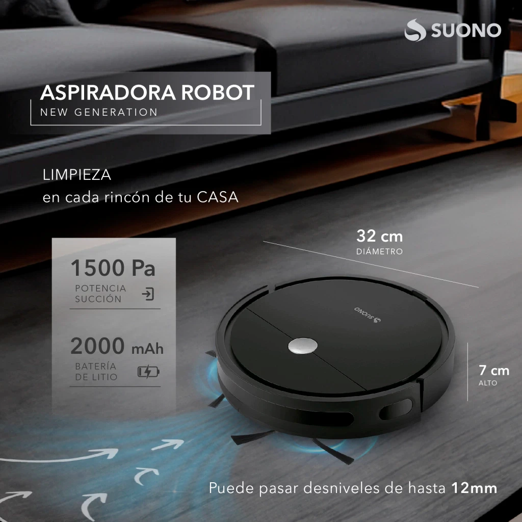 ASPIRADORA ROBOT SUONO CONTROL REMOTO AUTOMATICA BASE CARGA NEGRA 2