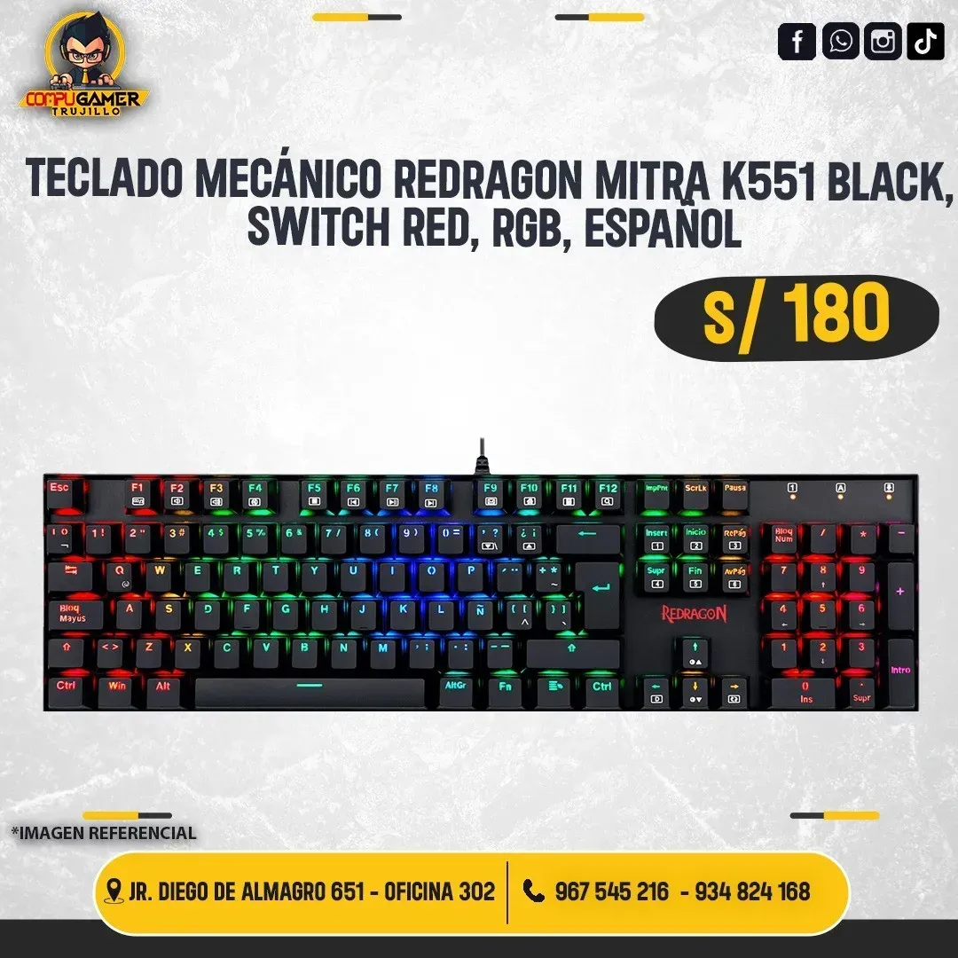 TECLADO MECÁNICO REDRAGON MITRA K551B-RGB BLACK