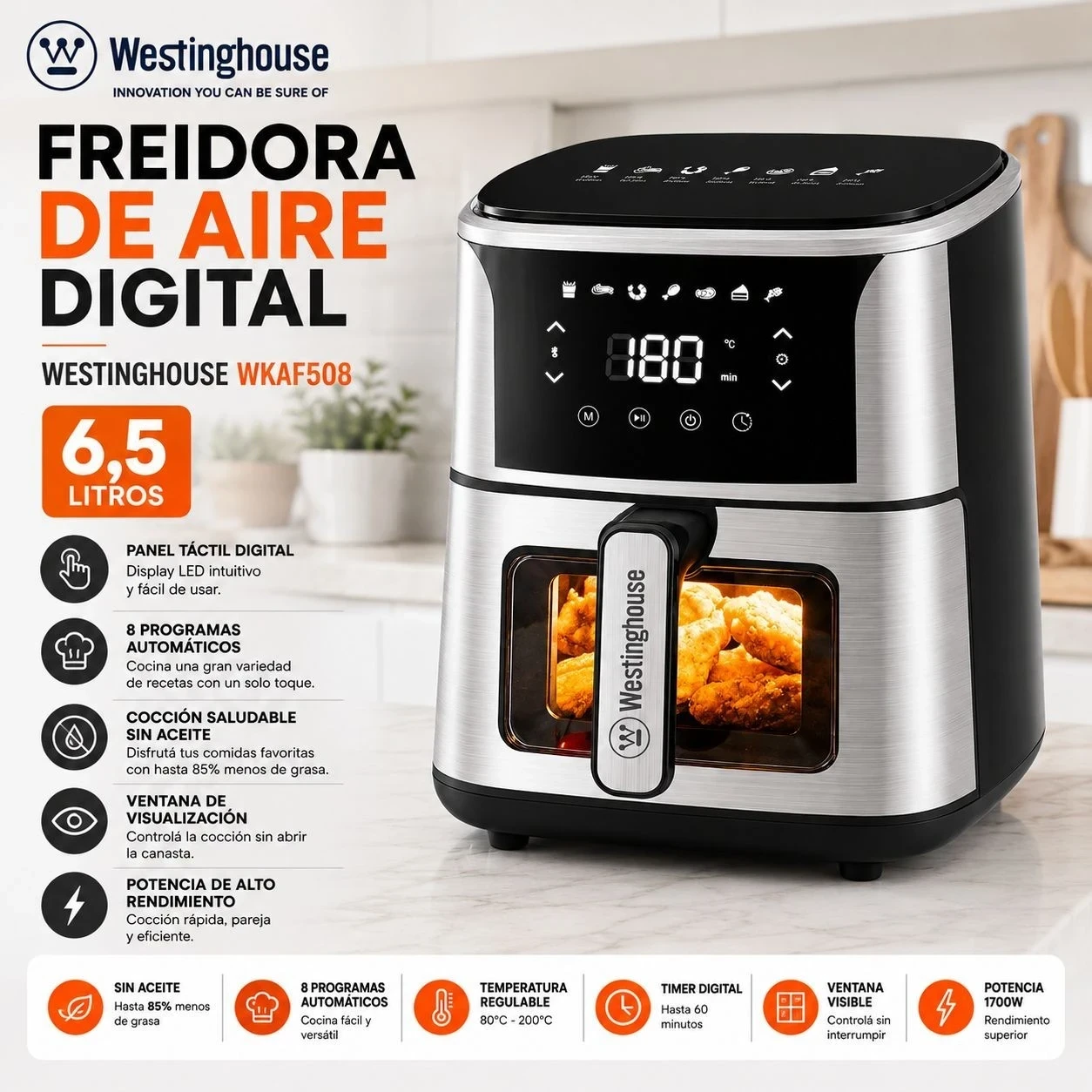 Freidora de Aire Westinghouse WKAF508 6,5 Litros*
