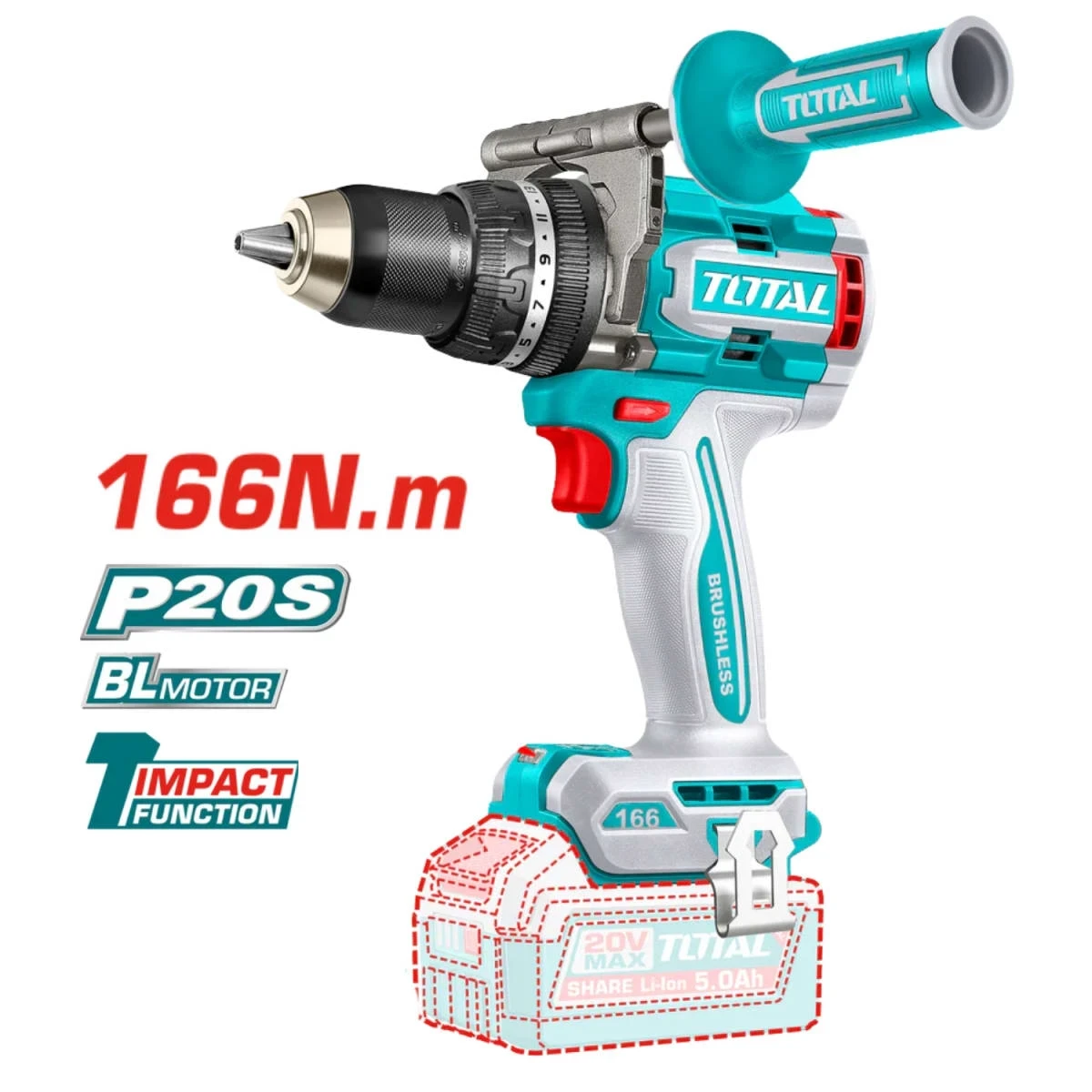 TIDLI201668 Taladro percutor 166nm + 2 baterias 5amp y 1 cargador 20v total 2