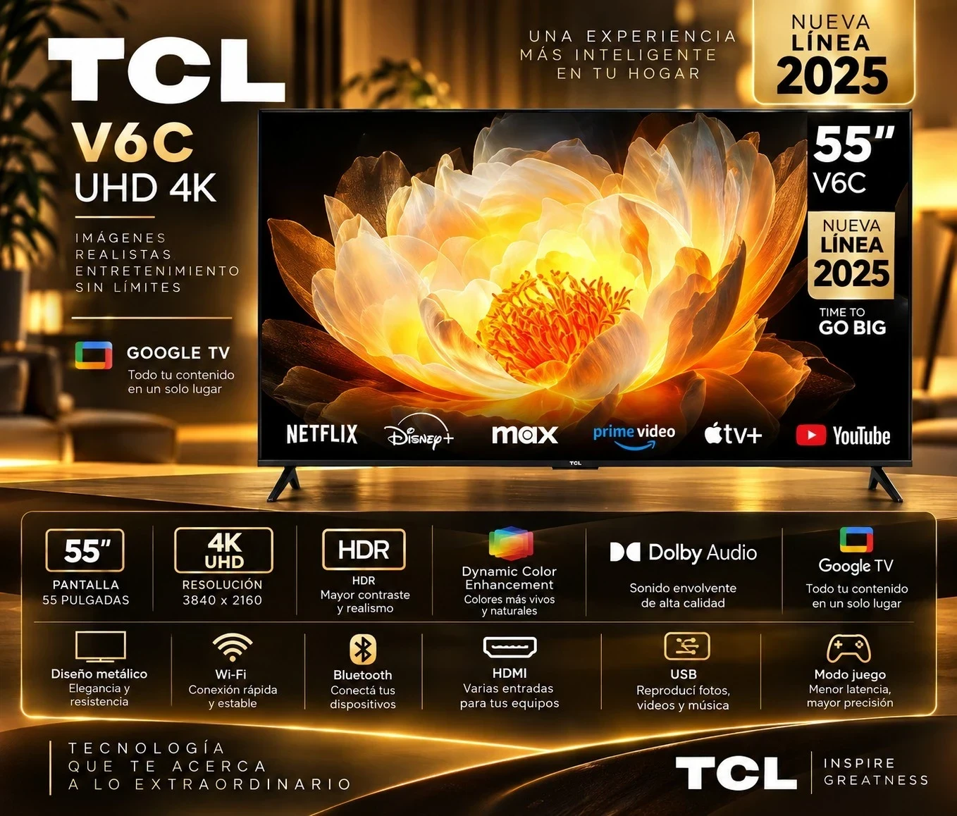 SMART TV TCL 55  GOOGLE TV 4K UHD CONSULTAR DISPONIBILIDAD CON EL VENDEDOR