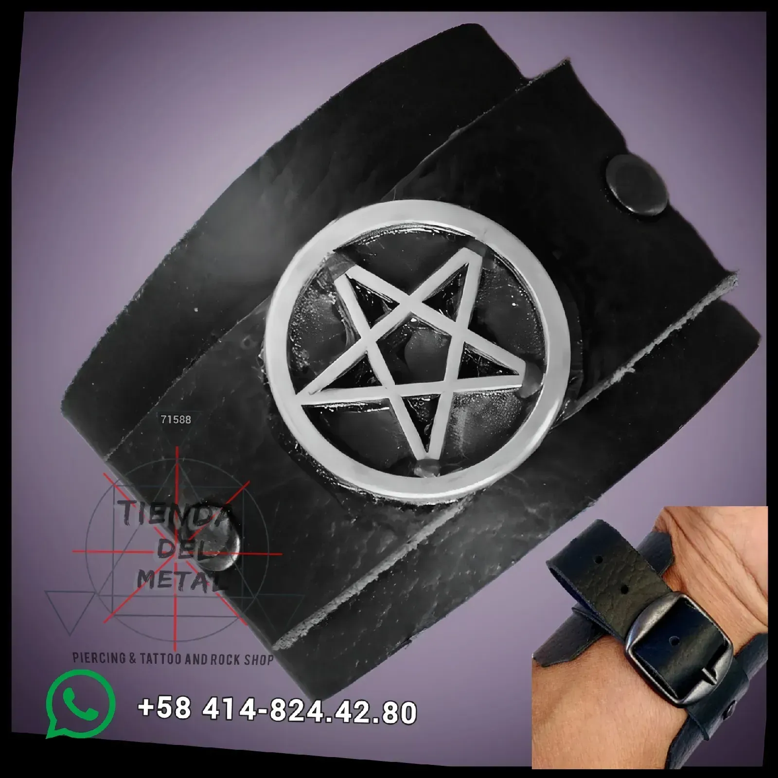 Muñequera Pertagrama Occult Erguido o Invertido, 100% Cuero  3