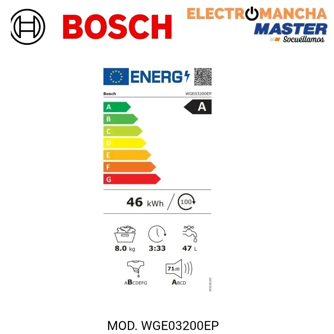 LAVADORA BOSCH WGE03200EP 8 KG 1200 RPM A 4