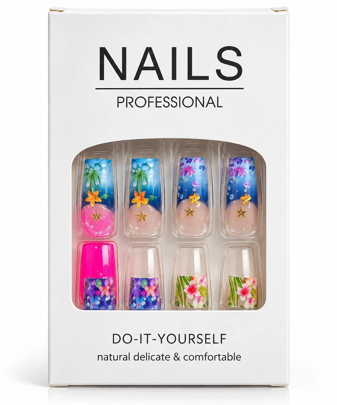 lumera caja de uñas press on x 24 pcs Acuario 🐠💎