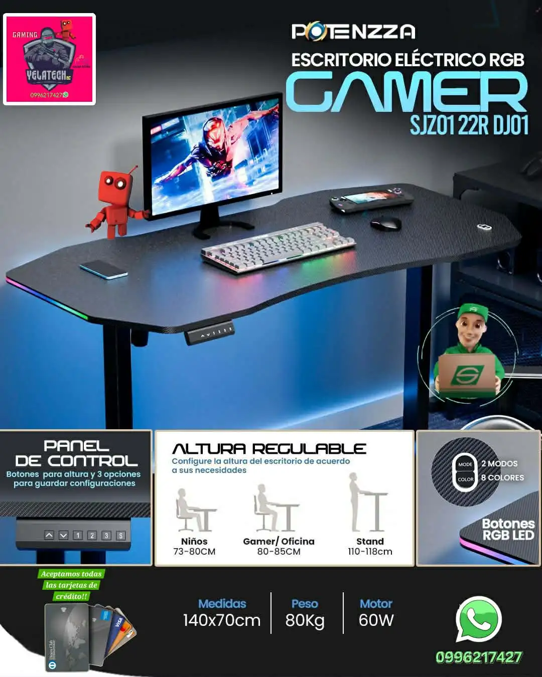 ESCRITORIO ELÉCTRICO RGB CAMER SJZ01 22R DJ01