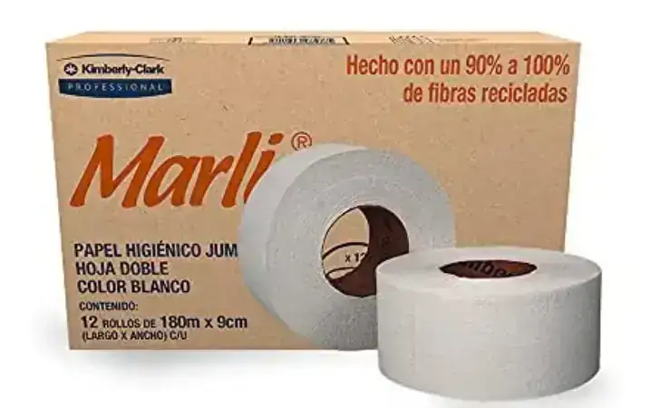 Papel Higiénico Bobina Jumbo Jr Marli, Bobina Hoja Doble, 180M, 12 Rollos, Kimberly Clark Professional.