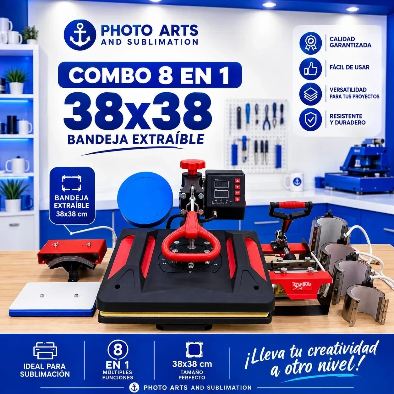 Combo 8 en 1 38*38 Bandeja Extraible 