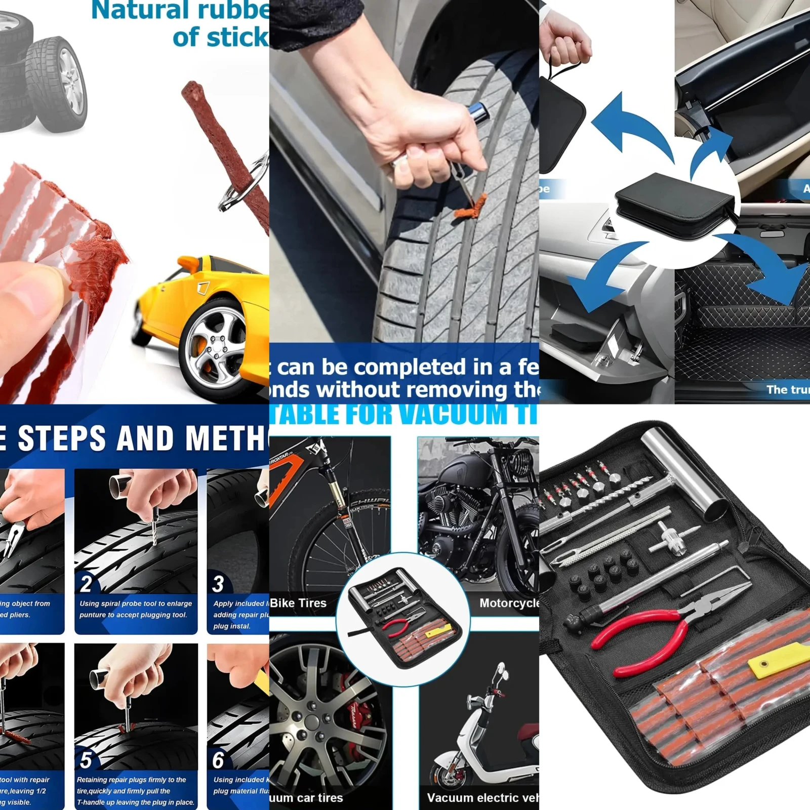 Kit Repara Cubiertas Resistente 46 Piezas Auto Moto 4x4