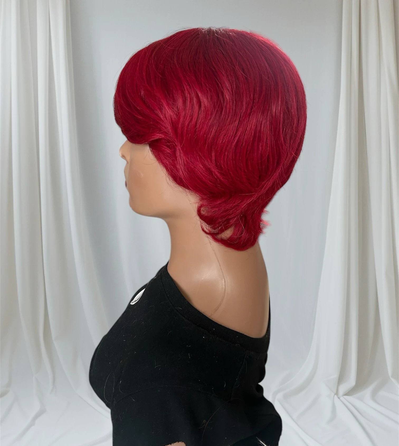 Peluca pixie de cabello humano Borgoña  4