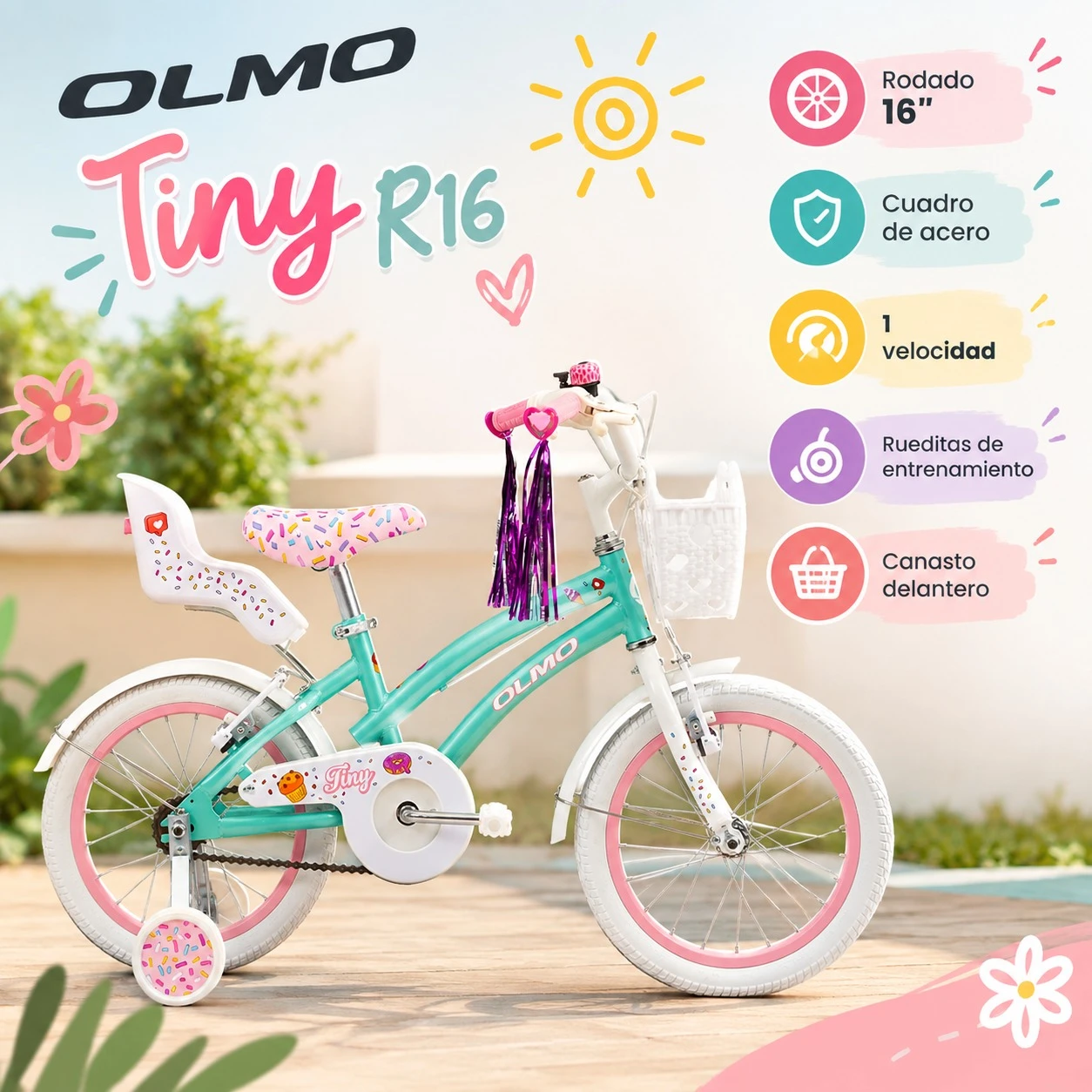 BICICLETA OLMO TINY R16 - TURQUESA