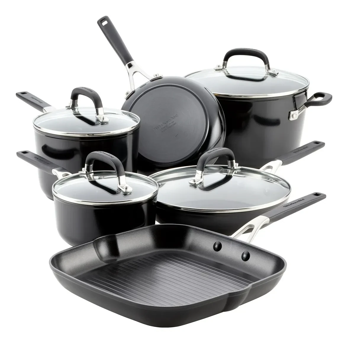 BATERIA DE COCINA 10 PIEZAS KITCHENAID ANTIDHERENTE NEGRO 84800