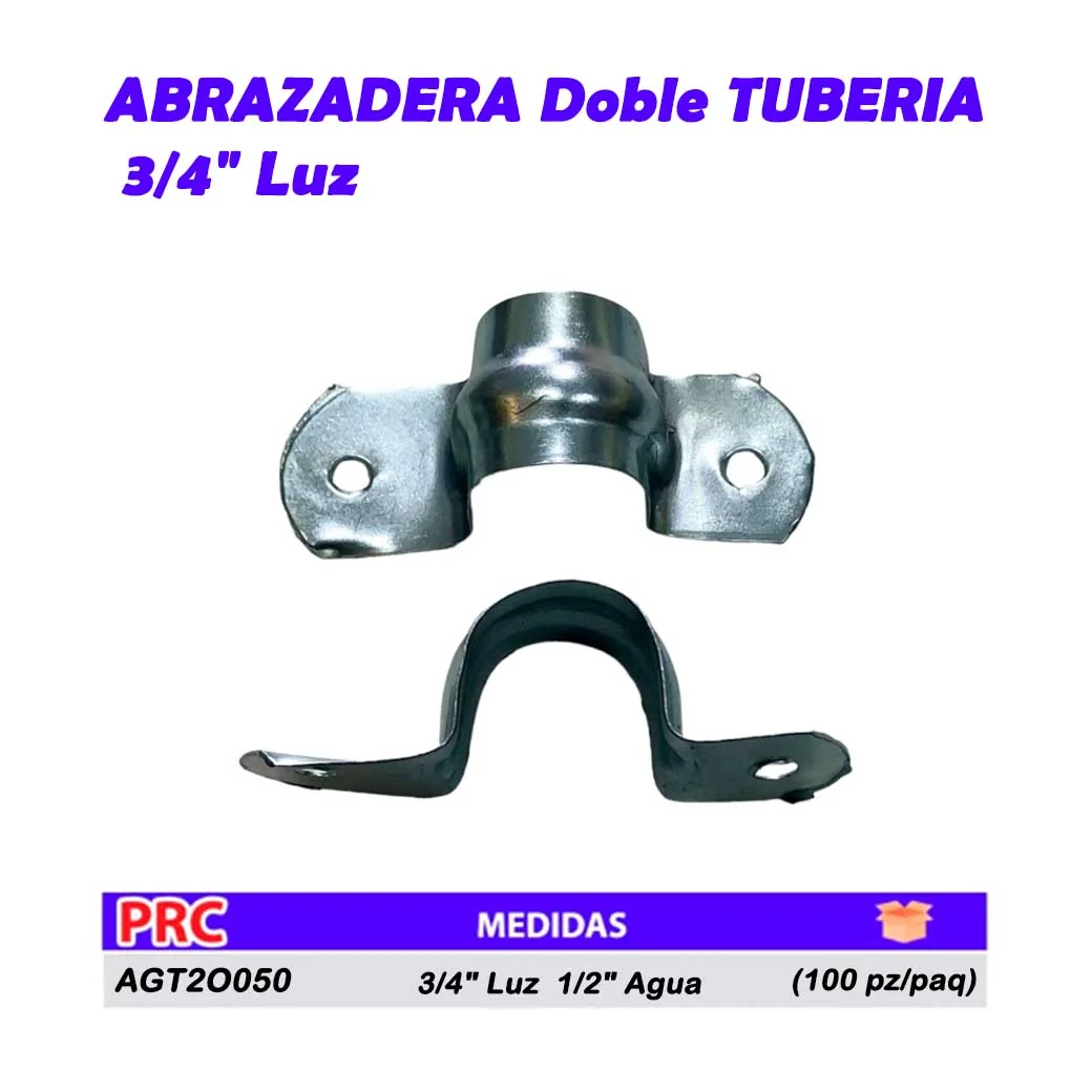 ABRAZADERA Doble TUBERIA 3/4" Luz 1/2" Agua