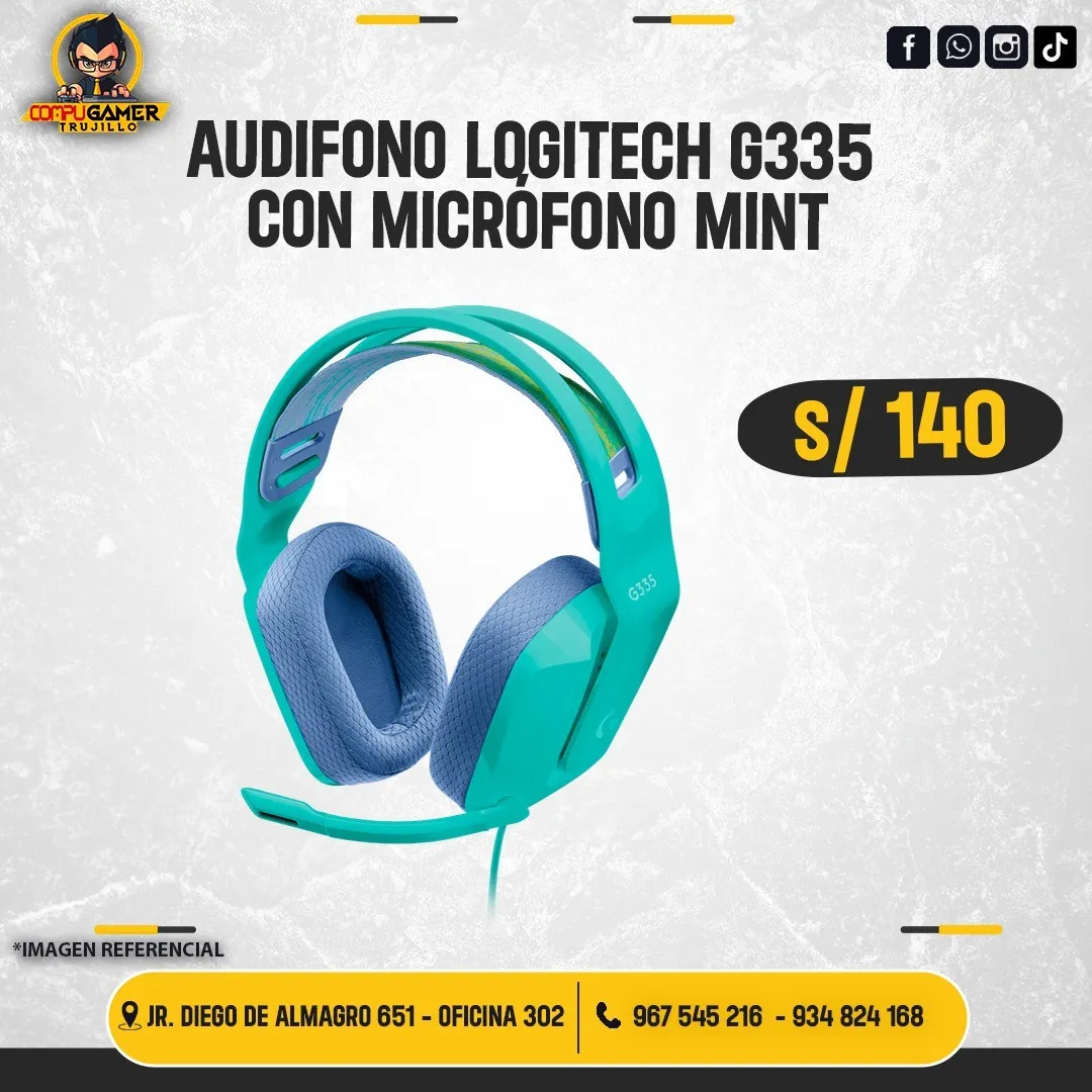 AUDÍFONO GAMER CON MICRÓFONO LOGITECH G335 MINT