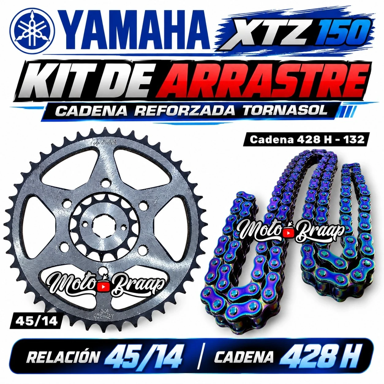 RP XTZ 150 KIT DE ARRASTRE SCORPIO / cadena reforzada tornasol 