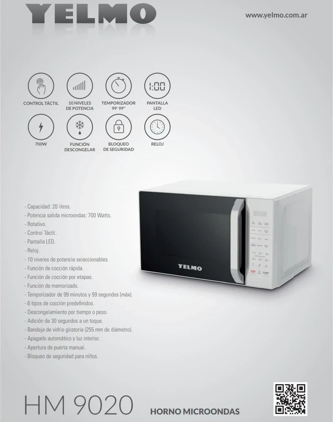 MICROONDAS YELMO DIGITAL 20LTS