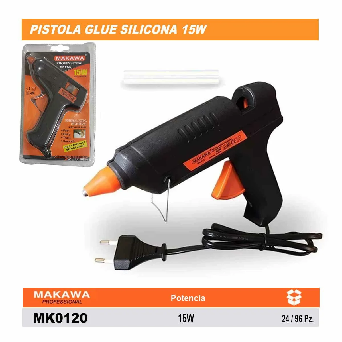 PISTOLA GLUE SILICONA MKW 15W