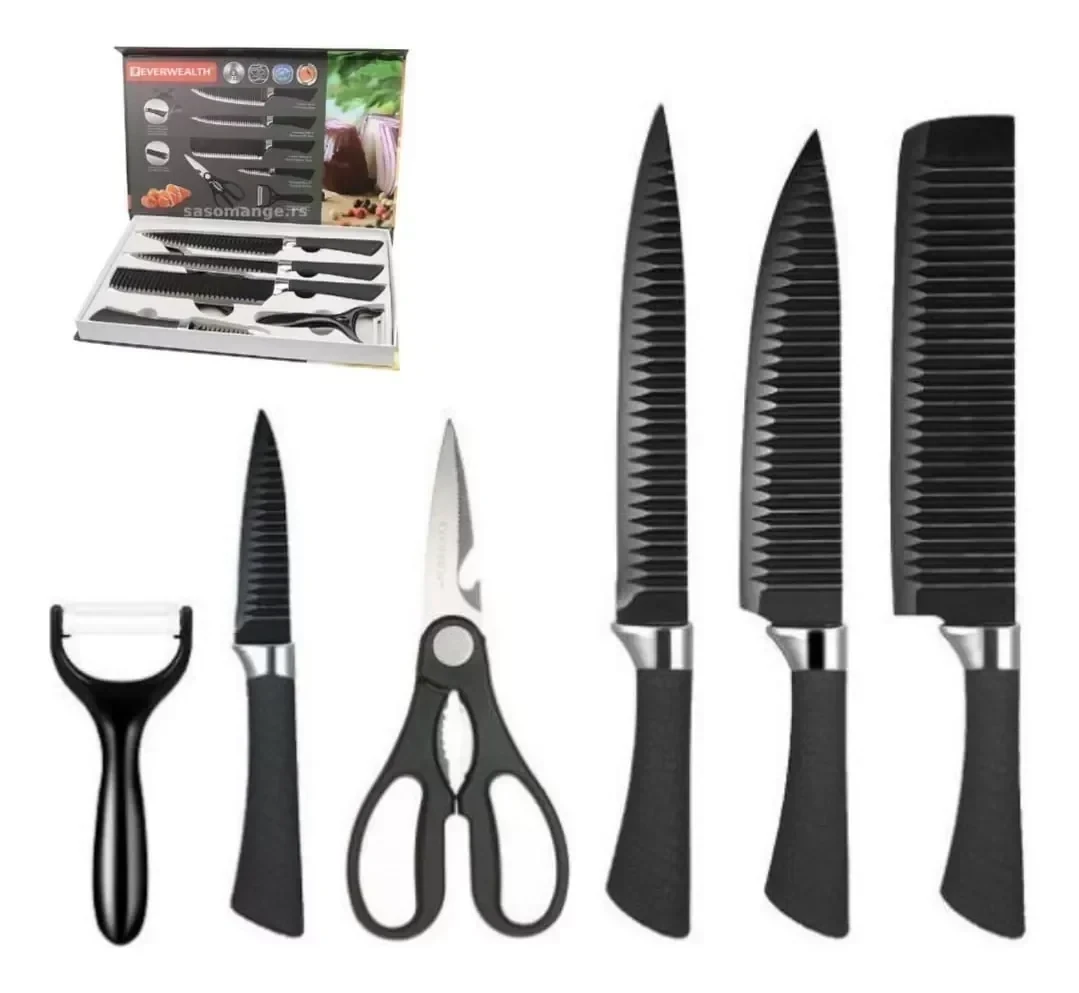 Set De Cuchillos Juego Cocina Mango Antirresbalante