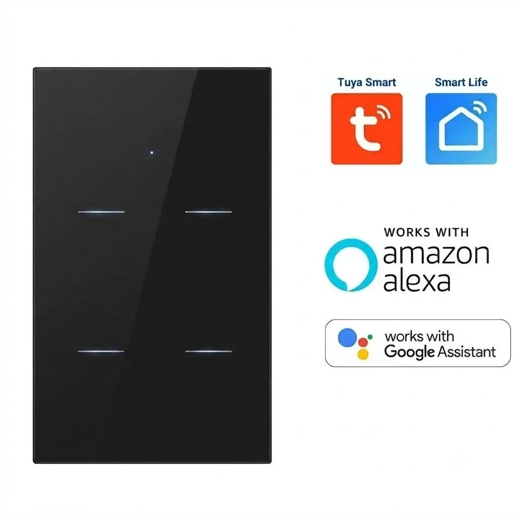 INTERRUPTOR CUADRUPLE INTELIGENTE WIFI 10A 120VAC COLOR NEGRO S/NEUTRO DEXEL SMART