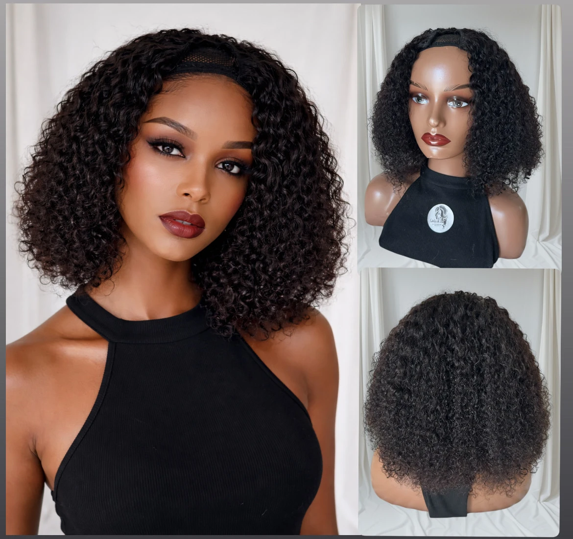 Peluca en V kinky afro de 14”, 180% densidas 