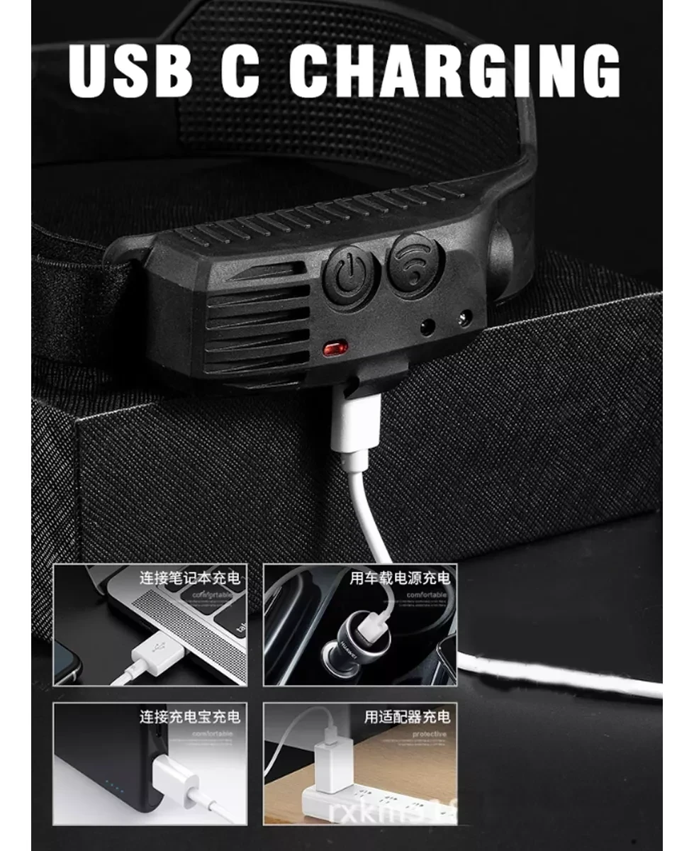 Linterna Frontal Con Sensor Recargable Foco Cabeza 3