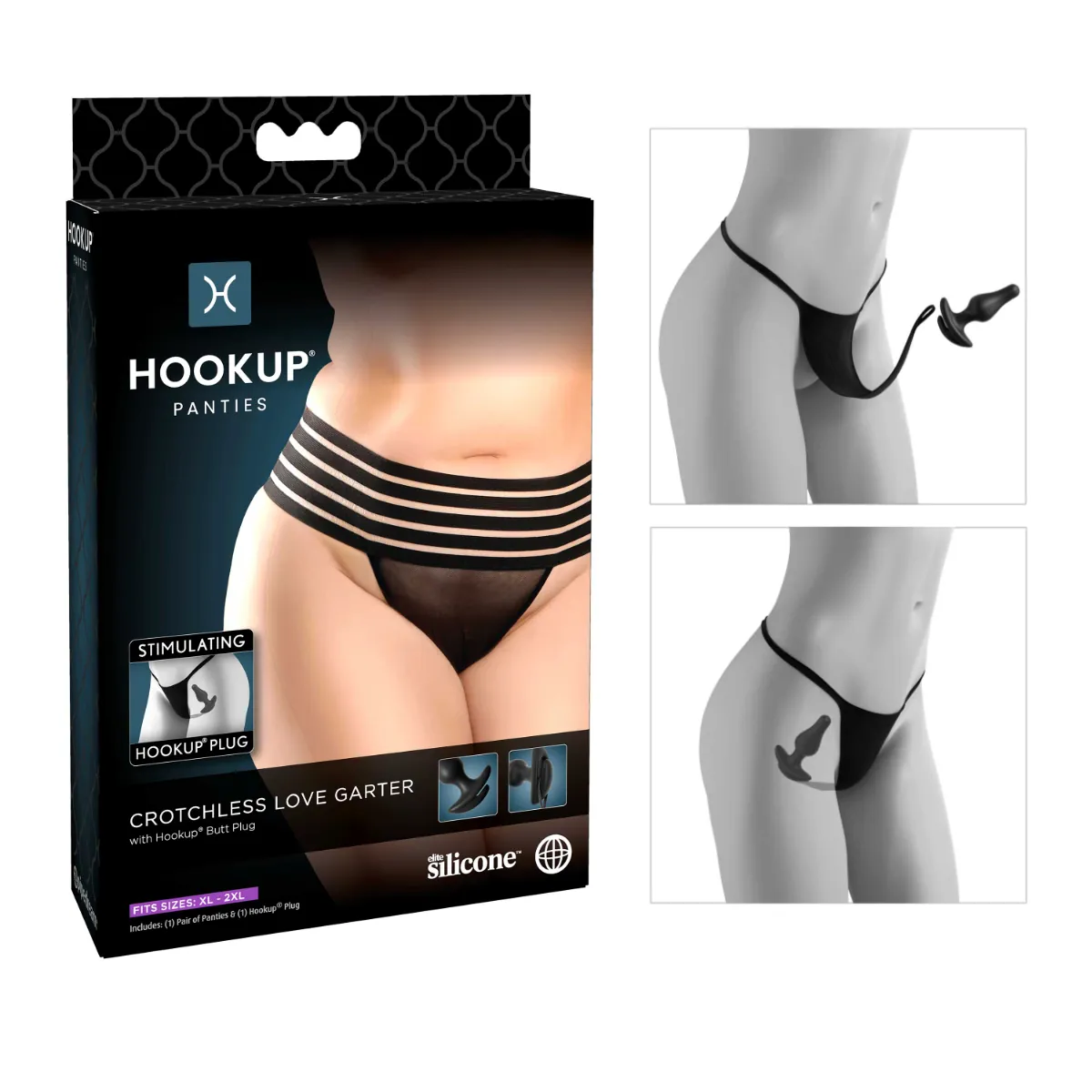Hookup Panties Crotchless Love Garter with Butt Plug – XL-2XL