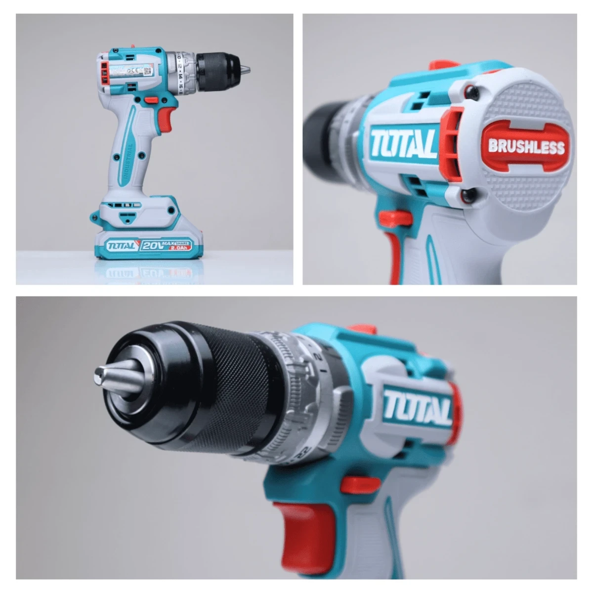 TIDLI20602 Taladro atornillador percutor brushless chuck metálico 20v +2 baterías 2.0ah total 5