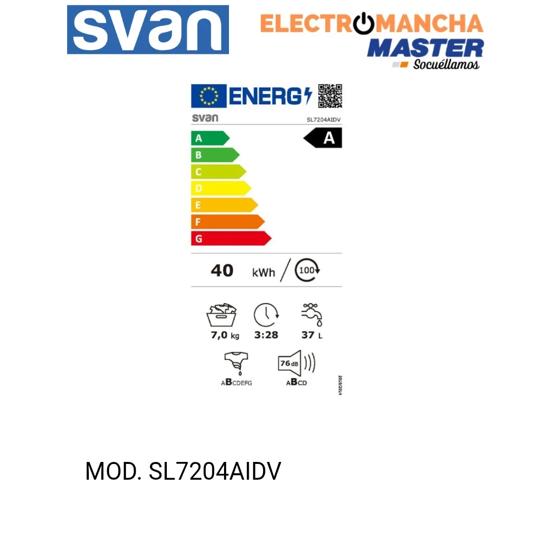 LAVADORA SVAN SL7204AIDV 7 KILOS 1200 RPM CLASE A  8