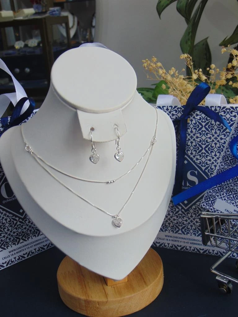 JUEGOS PLATA LEY 932 DOBLE CORAZON MURANO ARETE GANCHO 45CM LARGO