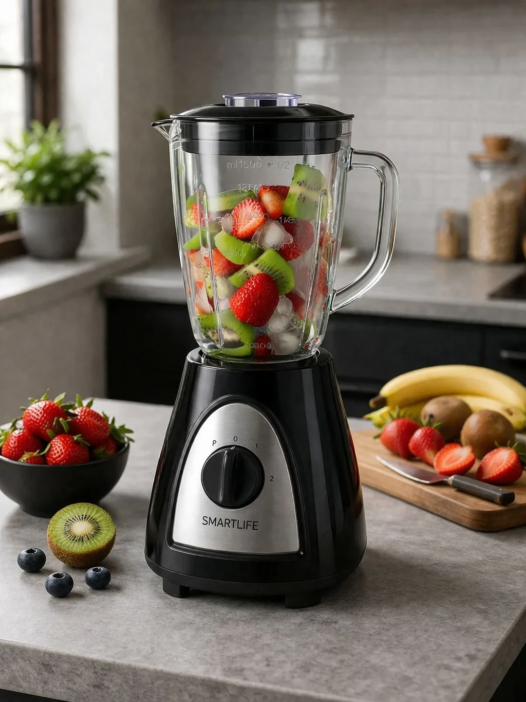 LICUADORA SMARTLIFE NEGRA 1.5LTS JARRA DE VIDRIO 