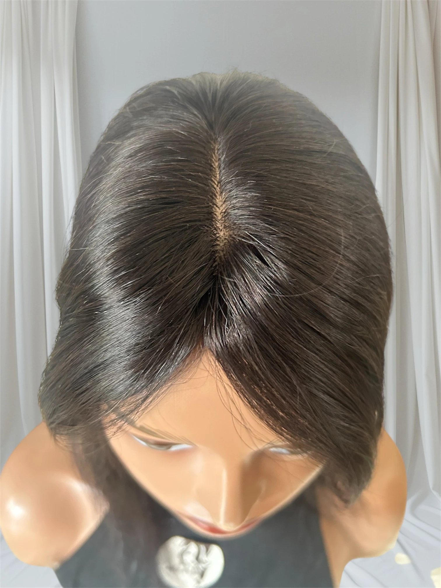 Toppers de cabello humano real para mujer, cubierta 3D, flequillo 100% Remy humano con clip en base de seda para adelgazar, densidad del 150 %, 14 pulgadas, color negro #1BR 3