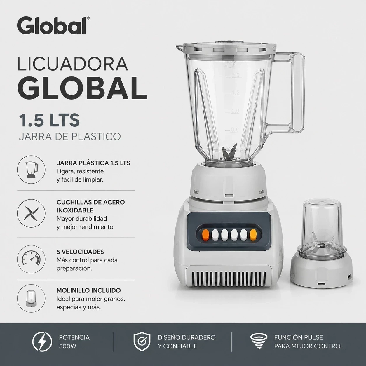 LICUADORA GLOBAL 1.5LTS JARRA DE PLASTICO