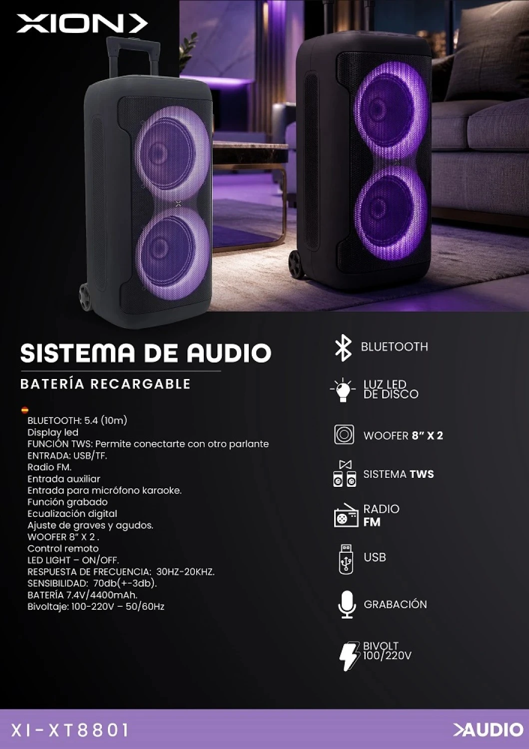 Parlante Bluetooth XI-XT8801 / 64cm 𝙓𝙏𝙍𝙀𝙈𝙀 𝙓𝙄𝙊𝙉 3
