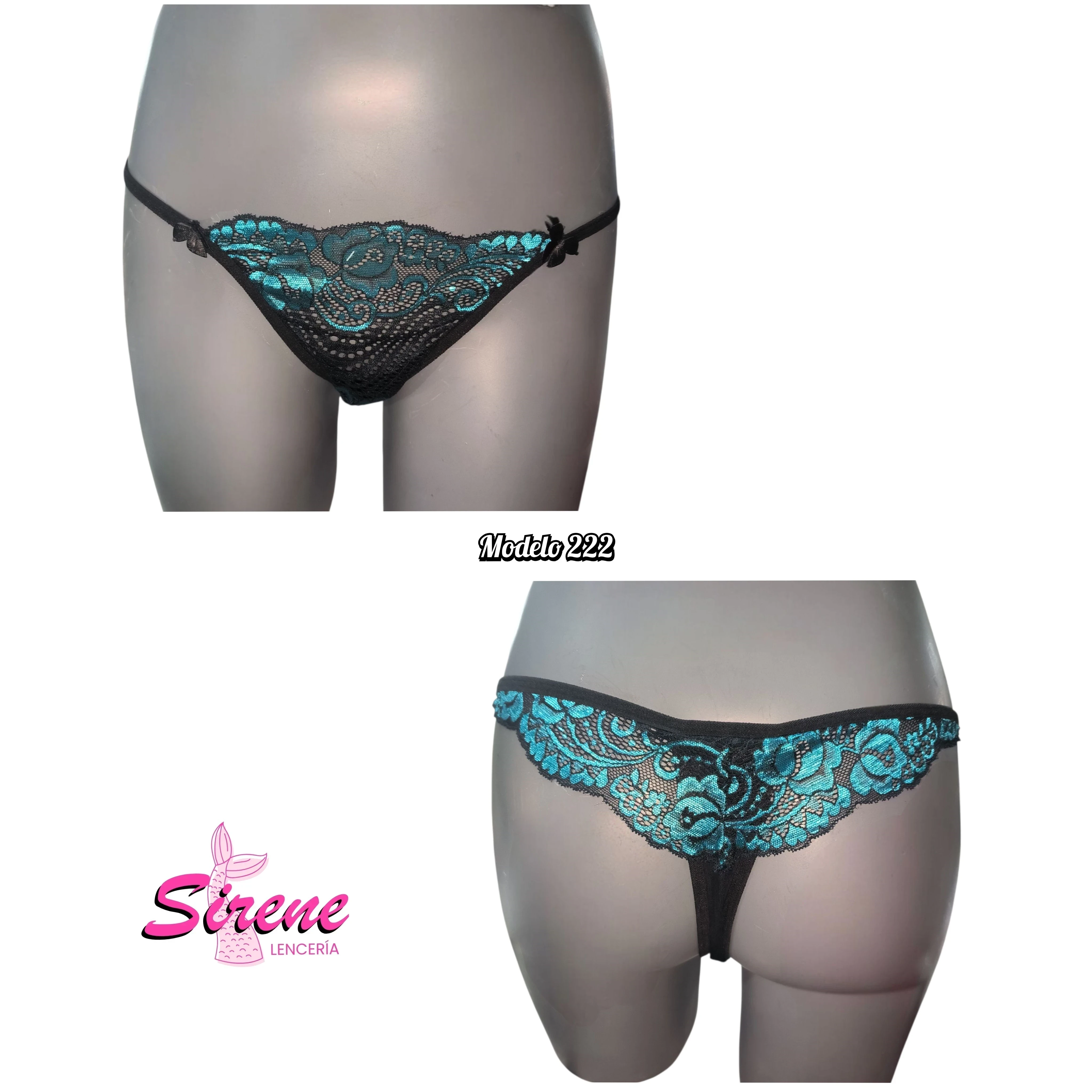 Tanga a la cadera de mesh con encaje