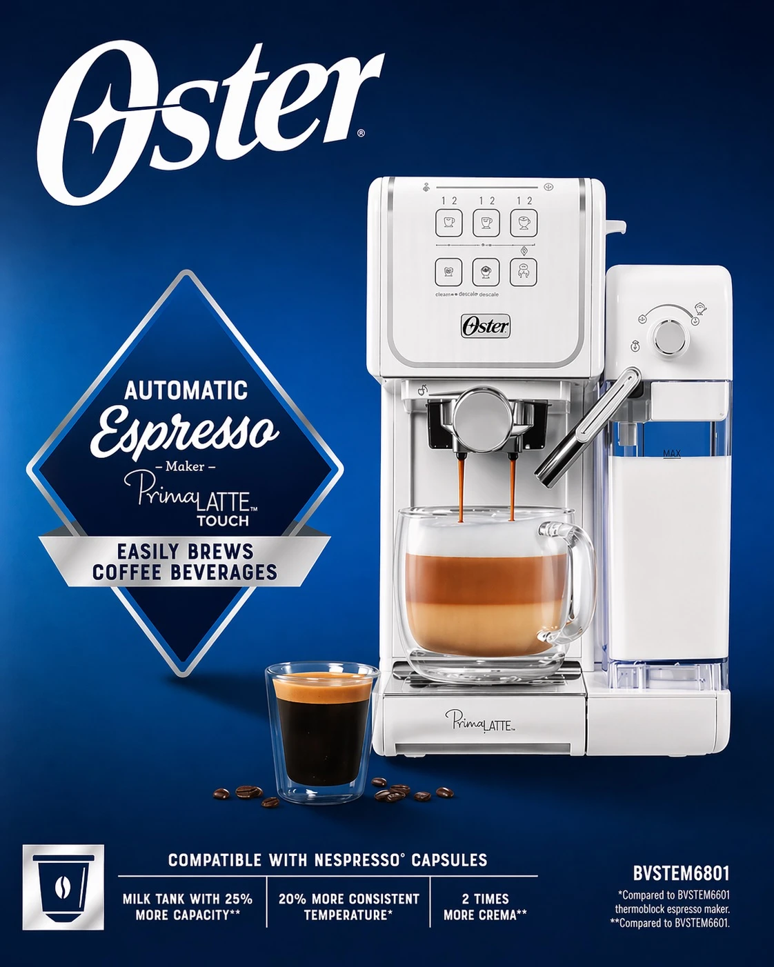 CAFETERA AUTOMATICA OSTER ESPRESSO PRIMA LATTE TOUCH BLANCA