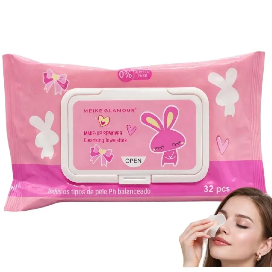 Paeque de toallas desmaquillante x32 pcs conejito meke glamour 