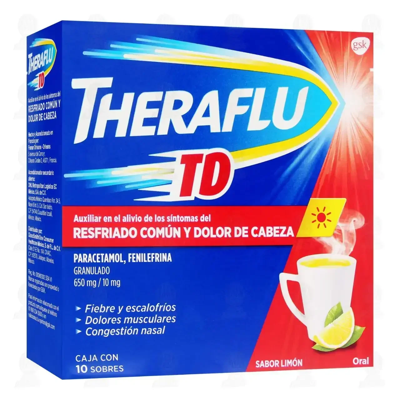 Theraflu TD Té Antigripal Resfriado Común, 10 Sobres.