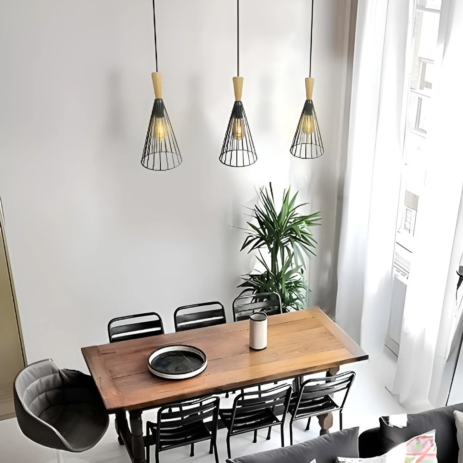 LAMPARA COLGANTE D19*29CM, E27*1, METAL NEGRO 2