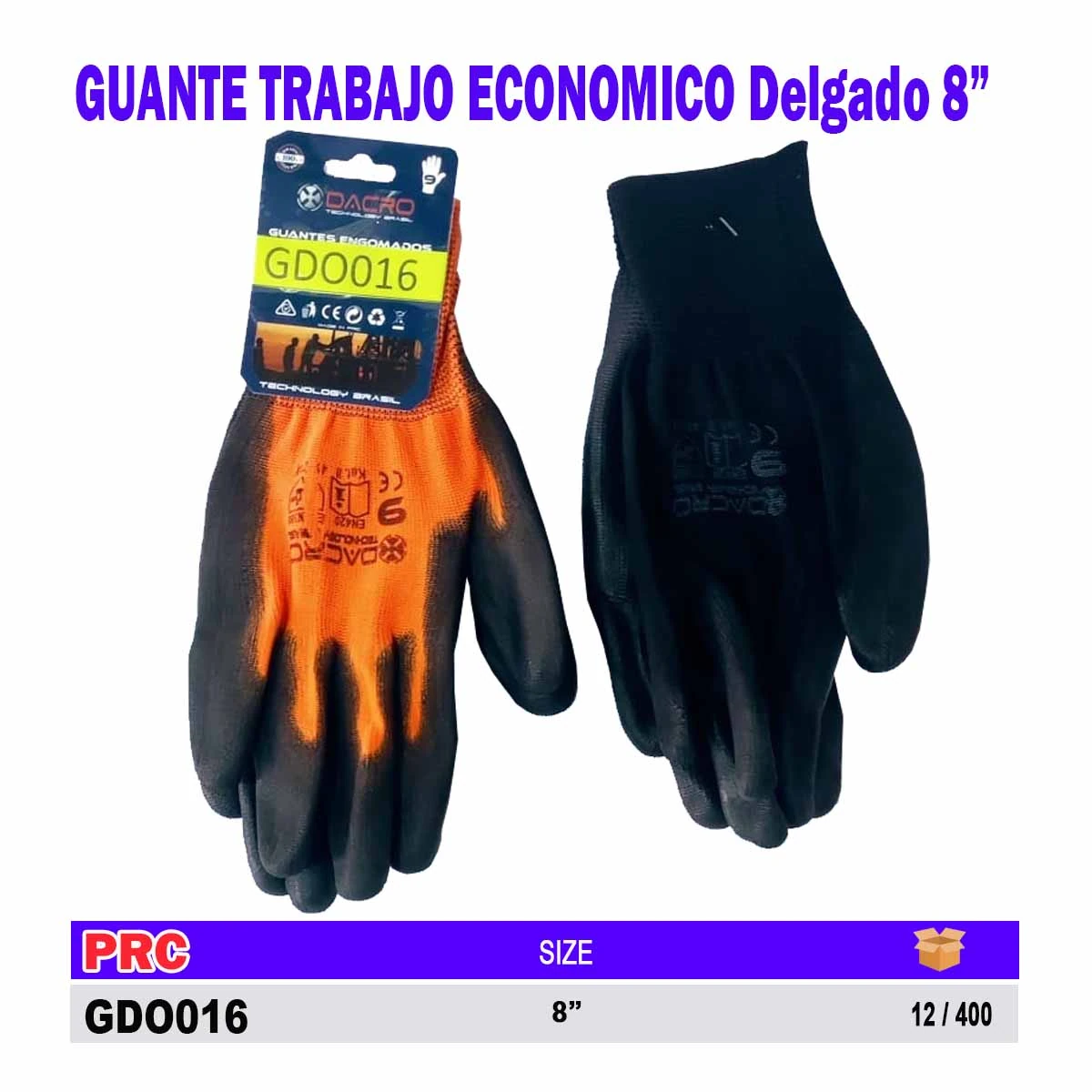 GUANTE de TRABAJO ECO delgado NRJ/NGR/AZ/RJ 8"