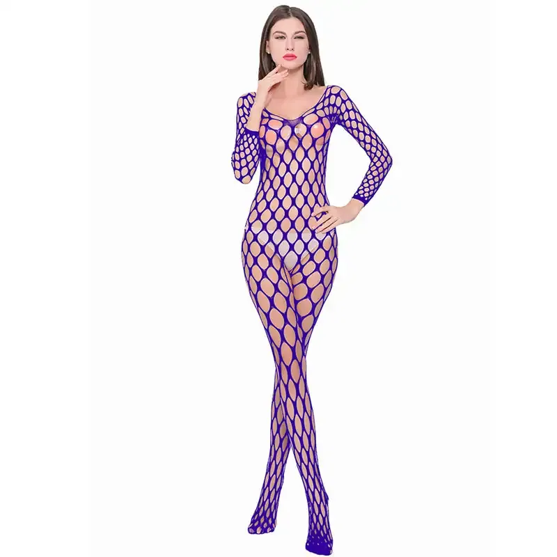 Modelo 45 Enterizo malla cocos grandes manga larga azul morado