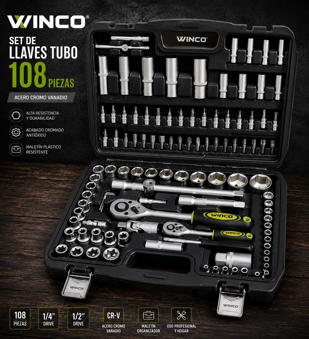 SET DE LLAVES TUBO 108 PIEZAS WINCO 